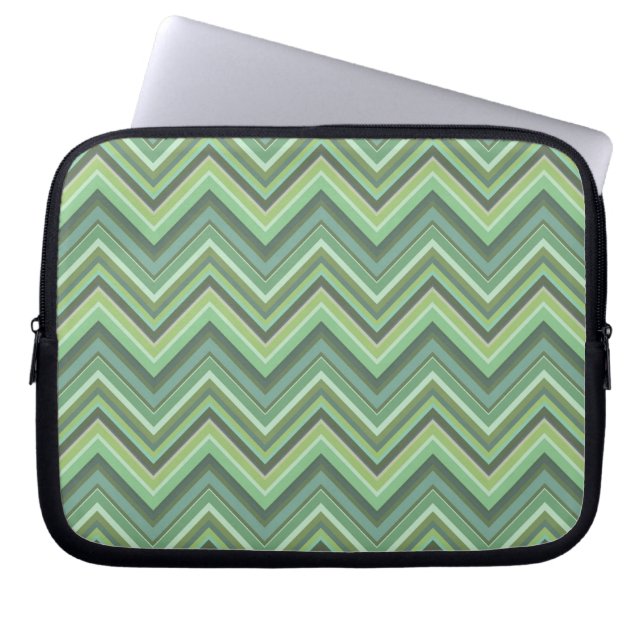 Olijfgroene zigzag-lijnen laptop sleeve (Voorkant)