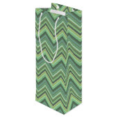 Olijfgroene zigzag-lijnen wijn cadeautas (Achterkant Gekanteld)