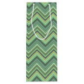 Olijfgroene zigzag-lijnen wijn cadeautas (Achterkant)