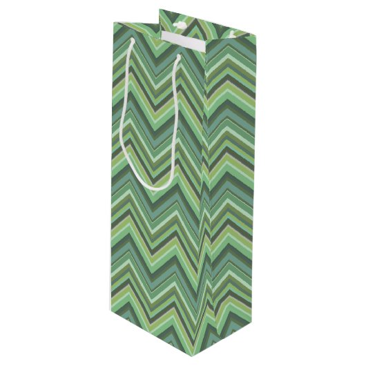 Olijfgroene zigzag-lijnen wijn cadeautas (Voorkant Gekanteld)