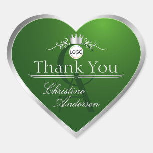 Olijfgroene Zilveren Frame Logo Monogram Bedankt Hart Sticker