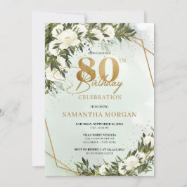 Olijfgroengoud lijst witte roos 80e verjaardag kaart