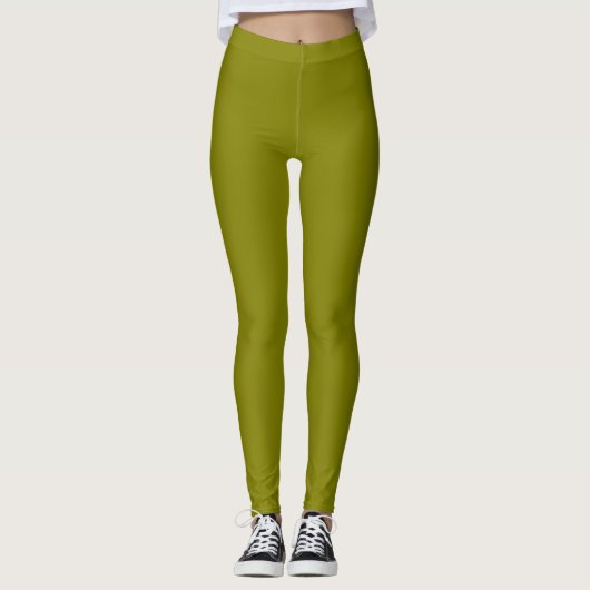 Olijfkleur Effen Vlak Leggings (Voorkant)