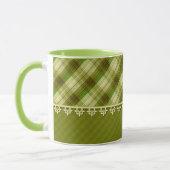 Olijfkleurige patchwork, olijf geruit, groen mok (Links)