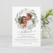 Olijfkrans Foto uitgestelde bruiloft Save The Date (Staand voorkant)