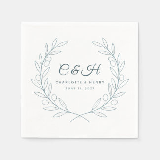 Olijfkrans Monogram Huwelijk Cocktailservietten Servet
