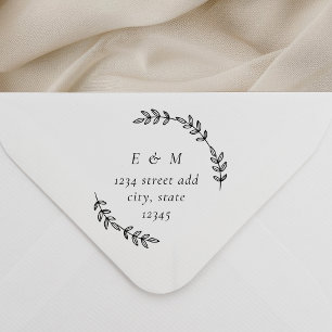 Olijfkrans Monogram Trouw Rond Adres Rubberstempel