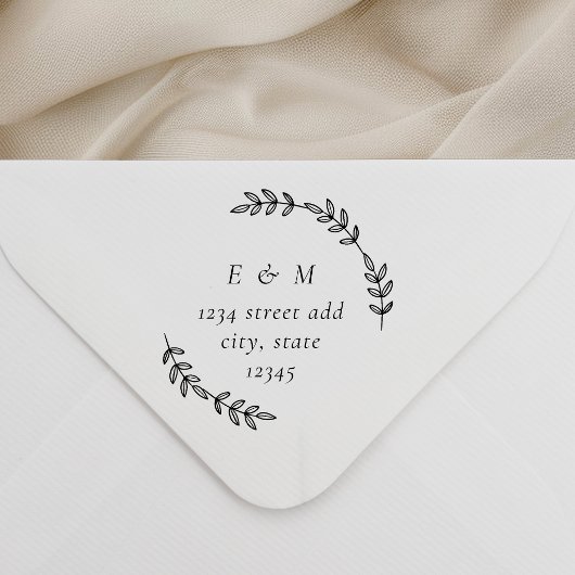 Olijfkrans Monogram Trouw Rond Adres Rubberstempel
