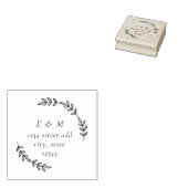 Olijfkrans Monogram Trouw Rond Adres Rubberstempel (Gestempeld)