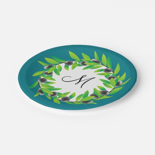 Olijfkransmonogram Papieren Bordje (Gekanteld)
