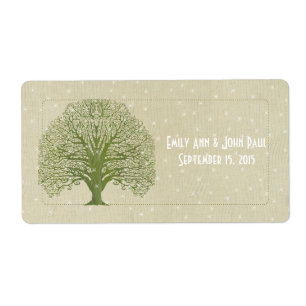 Olijfkrulboom op houtnerf sterren save-the-date etiket