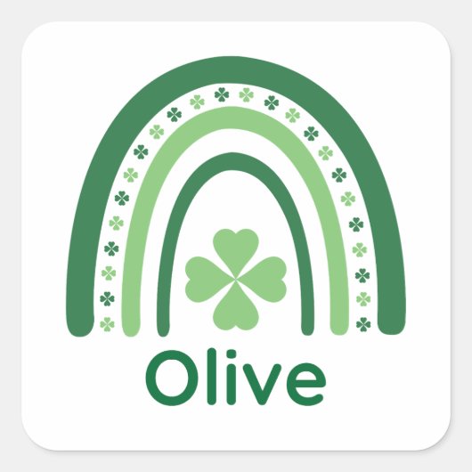Olijfnaam Clover Boho Rainbow Vierkante Sticker (Voorkant)