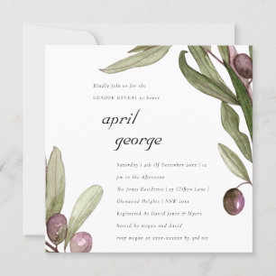 OLIJFOLIAGE WATERVERF GENDER REVEAL INVITE BEDANKKAART