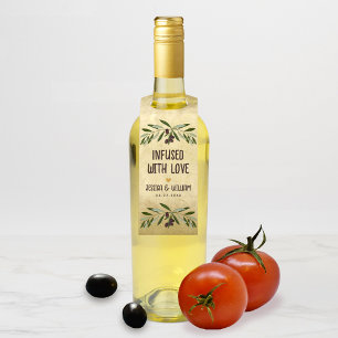 Olijfolie als bruiloftsgeschenk in ambachtelijke v flessenhanger