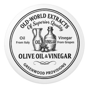 Olijfolie Azijn Label Vintage Typografie Keramisch Keramische Knop