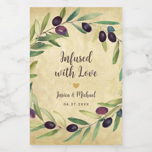 Olijfolie doordrenkt met liefde rustieke bruiloft  wijn etiket (Enkel label)