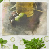 Olijfolie en olijven theedoek (Gevouwen)