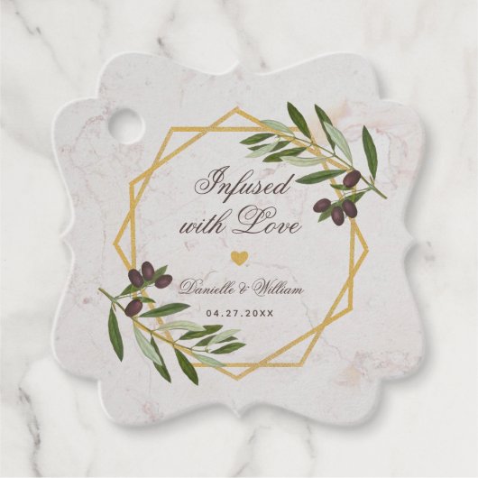Olijfolie Geïnfuseerd met Love Gold & Foliage Wedd Bedankjes Labels (Voorkant)