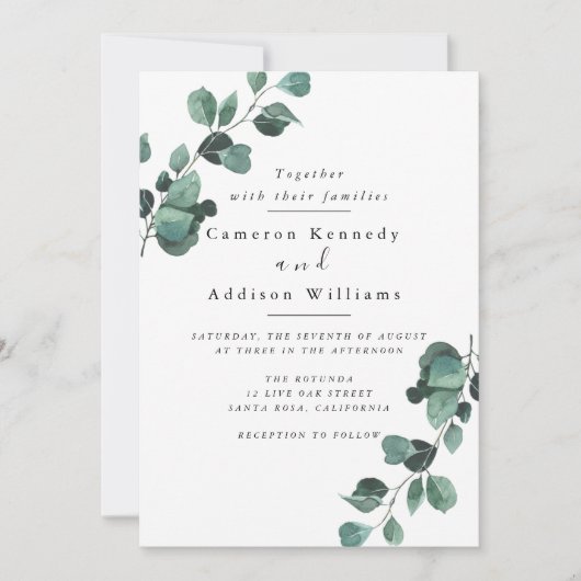 Olijfolie, Greenery Wedding Invitation Kaart (Voorkant)