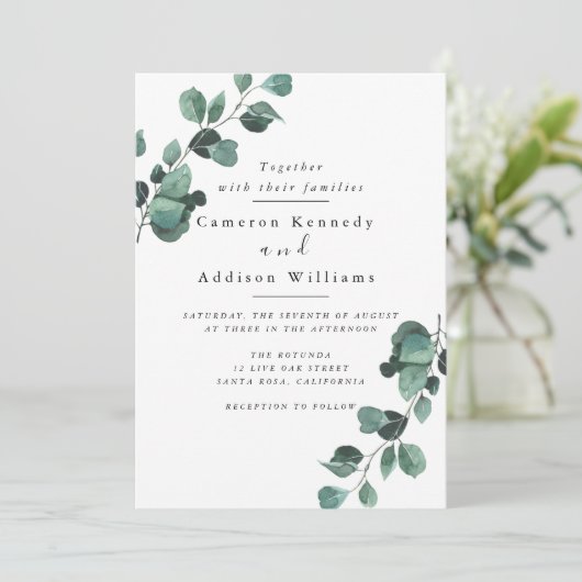 Olijfolie, Greenery Wedding Invitation Kaart (Staand voorkant)