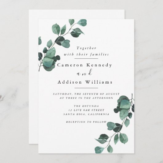 Olijfolie, Greenery Wedding Invitation Kaart (Voorkant / Achterkant)