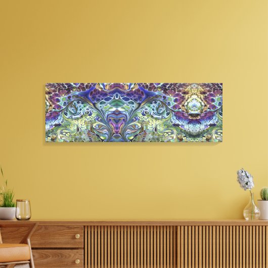 Olijfolie, groen, paars blauw, abstract canvas afdruk (Insitu (Woonkamer))