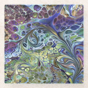 Olijfolie, groen, paars blauw, groen abstract c glazen onderzetter