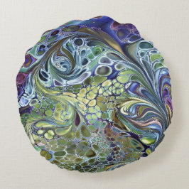 Olijfolie, groen, paars blauw rond kussen