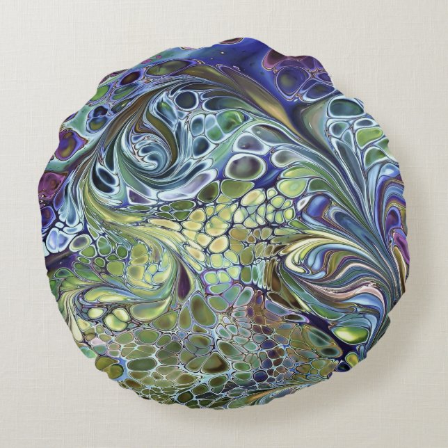 Olijfolie, groen, paars blauw rond kussen (Achterkant)
