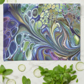 Olijfolie, groen, paars blauw theedoek (Gevouwen)