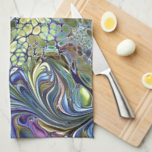 Olijfolie, groen, paars blauw theedoek