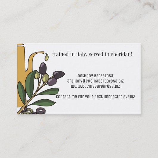 olijfolie Italiaanse keukenkoek Visitekaartje (Achterkant)
