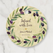 Olijfolie krans doordrenkt met liefde rustieke bru bedankjes labels (Voorkant)