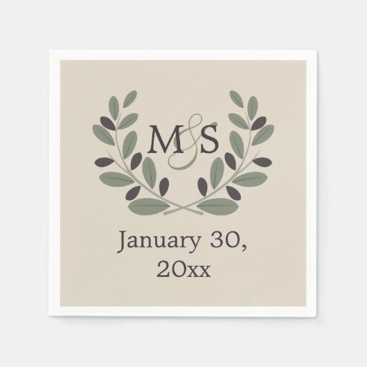 Olijfolie met initialen bruiloft servetten (Voorkant)