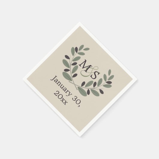 Olijfolie met initialen bruiloft servetten (Hoek)