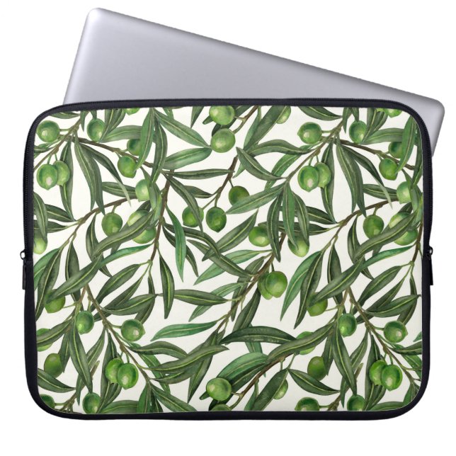 Olijfolie op witte basis laptop sleeve (Voorkant)