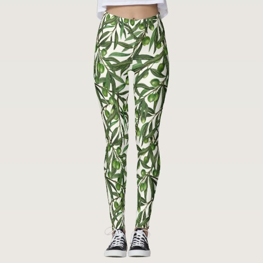 Olijfolie op witte basis leggings (Voorkant)
