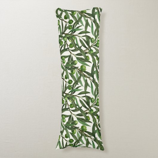 Olijfolie op witte basis lichaamskussen (Voorkant Verticaal)