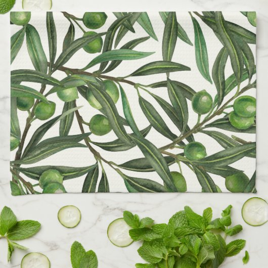 Olijfolie op witte basis theedoek (Gevouwen)