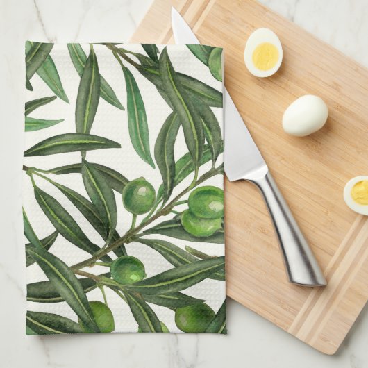 Olijfolie op witte basis theedoek (Quarter Fold)