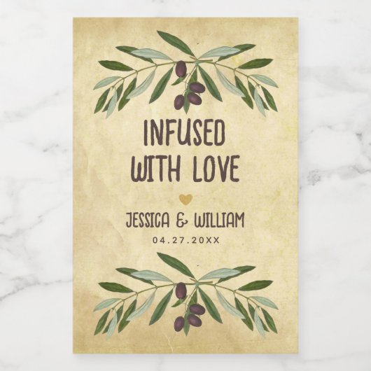 Olijfolie Rustieke bruiloft doordrenkt met liefde  Wijn Etiket (Enkel label)
