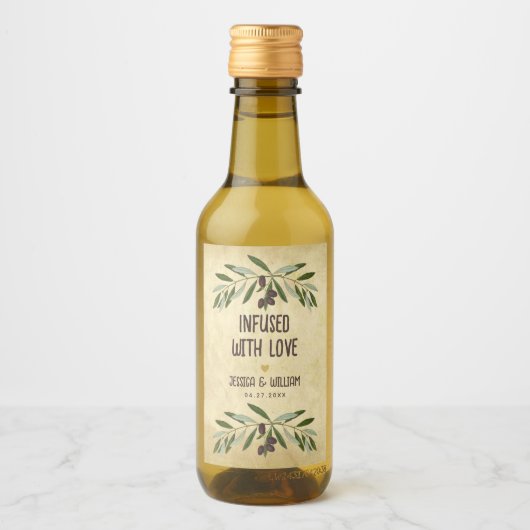 Olijfolie Rustieke bruiloft doordrenkt met liefde  Wijn Etiket (Voorkant)