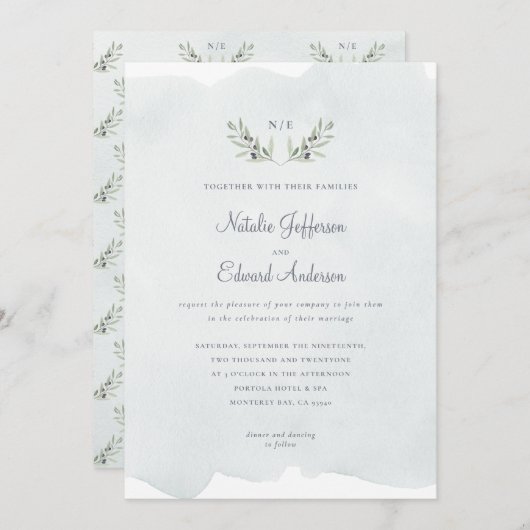 Olijfolie van gemengde waterverf + waterverf (Voorkant / Achterkant)