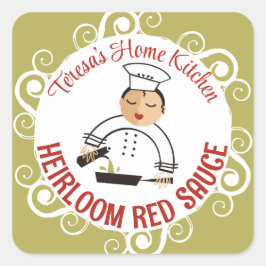 Olijfolie vrouw chef keuken of voedsel cadeau labe ronde sticker