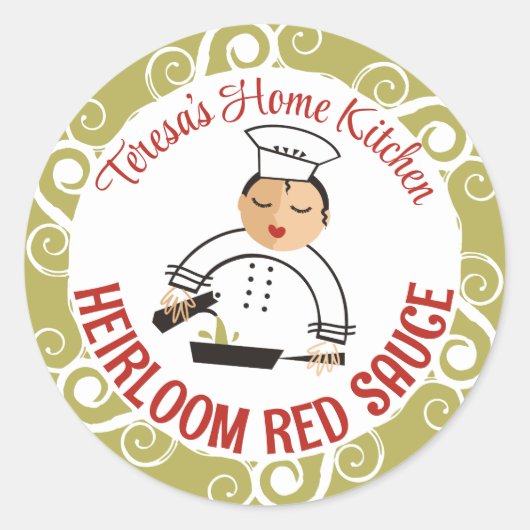 Olijfolie vrouw chef keuken of voedsel cadeau labe ronde sticker (Voorkant)