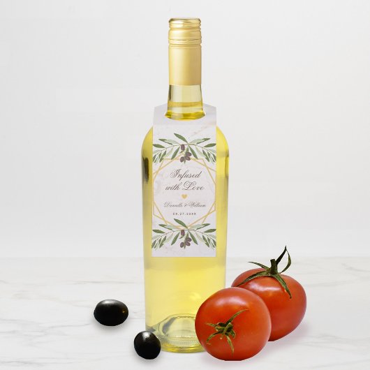 Olijfolie-weddenschap met liefdesolie flessenhanger