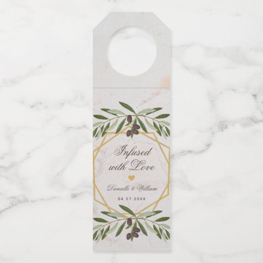 Olijfolie-weddenschap met liefdesolie flessenhanger (Voorkant)