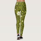 Olijfprint met wit bloemontwerp, Schattige Bloemen Leggings (Achterkant)