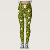 Olijfprint met wit bloemontwerp, Schattige Bloemen Leggings (Voorkant)