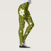Olijfprint met wit bloemontwerp, Schattige Bloemen Leggings (Rechts)